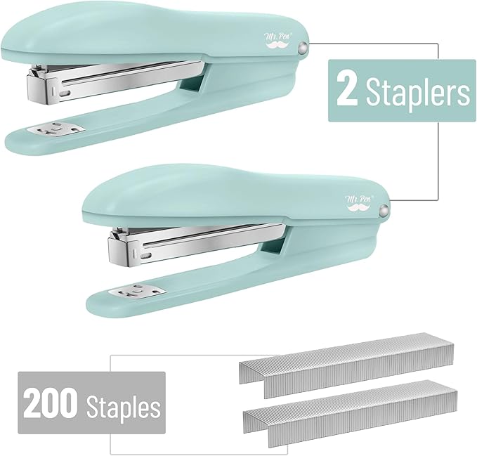 Mr. Pen- 2 Pack Office Staplers with 200 Staples, 20 Sheet Capacity, Green