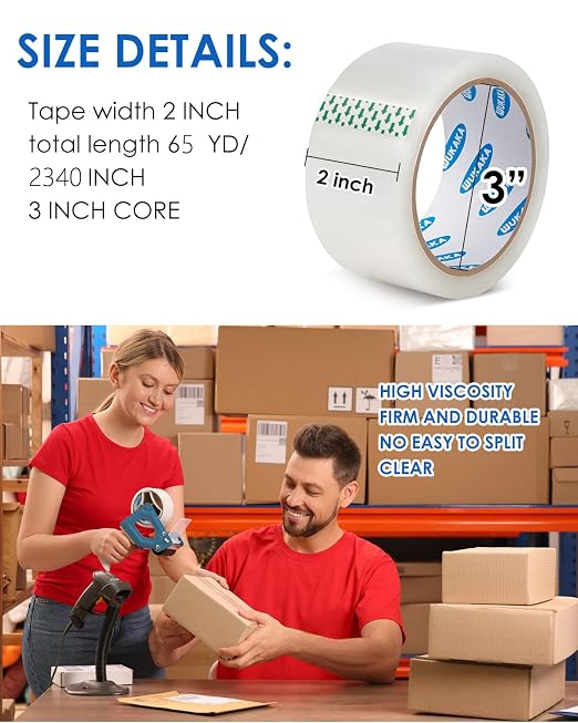 Packing Tape, 36 Rolls Clear Packing Tape 2 Inches Wide, 65 Yards Per Roll, for Shipping Packaging Moving Sealing