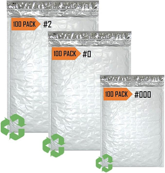 Poly Bubble Mailers #2 8.5X12 100 Pack, #0 6X10 100 Pack, #000 4X8 100 Pack Padded Envelope Mailer Waterproof Variety Pack