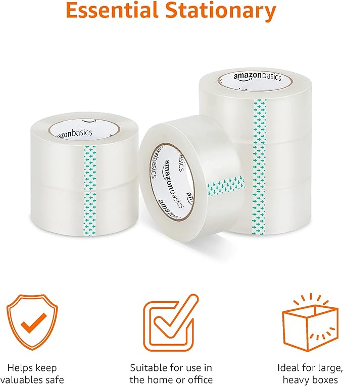 Amazon Basics Strong Adhesive Packing Tape for Moving Boxes, Shipping and Sealing, Clear, 1.88" x 109 Yards, 6-Pack, Total 654 Yards