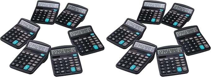 LICHAMP Desk Calculators with Big Buttons and Large Display, Office Desktop Calculator Basic 12 Digit with Solar Power and AA Battery (Included), 6 Bulk Pack (Pack of 2)