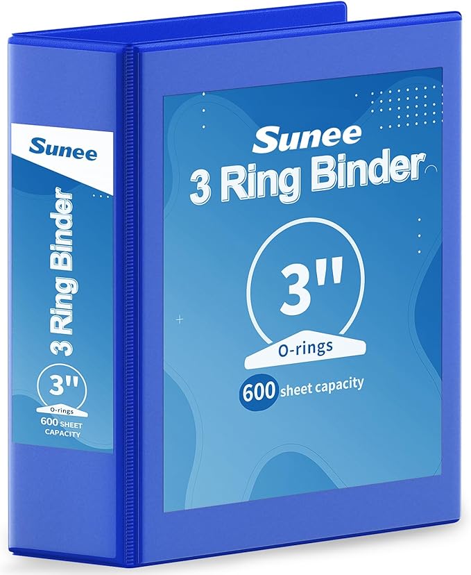 SUNEE 3 Ring Binder 3 Inch 1 Pack, Clear View Binder Three Ring PVC-Free (Fit 8.5x11 Inches) for School or Office Supplies, Cobalt Blue
