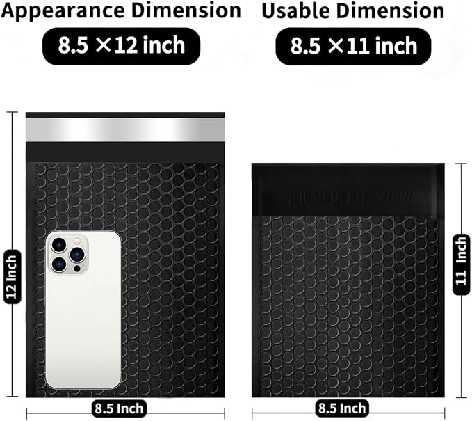 8.5×11 Black Bubble Mailers 25 Pack Waterproof Bubble Envelopes Self Seal Adhesive Shipping Bags for Small Business Shipping Books Clothes