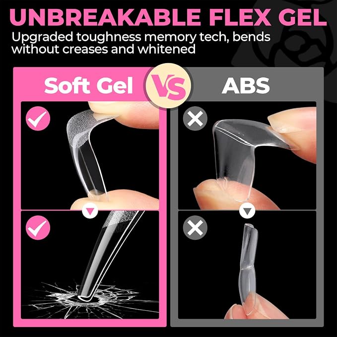 UNA GELLA Long Coffin Nail Tips 504pcs Pre-Shape Half Matte Fake Nails | Full Cover Clear Gel Nail Tips Long Coffin Press On Nails Home DIY Extension 12 Sizes