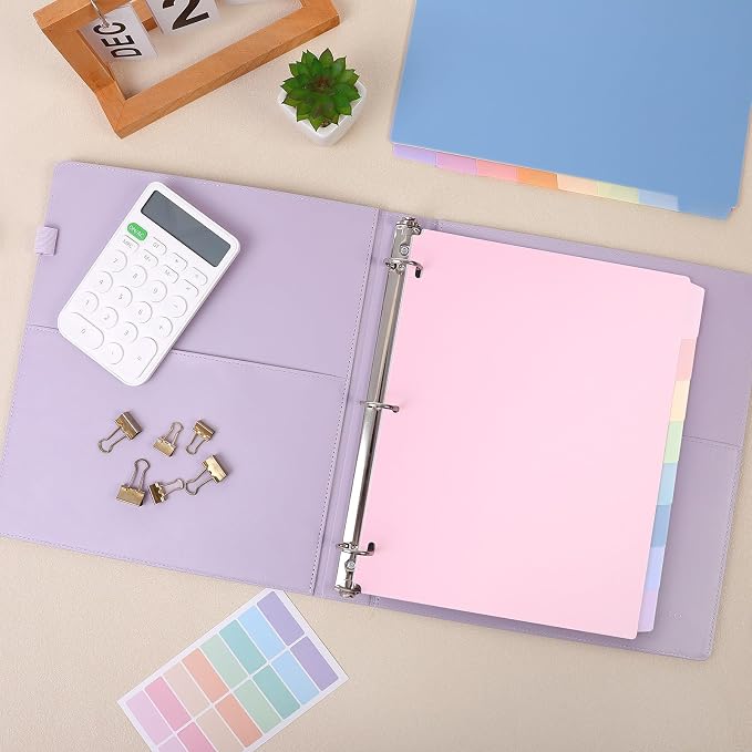 SKYDUE 8-Tab Write&Erase Plastic Dividers for 3 Ring Binder, 3sets,Pink | Binder Dividers for Letter Size,Divider Organizers for Student, Teacher, College & Office,Aesthetic Pastels School Supplies