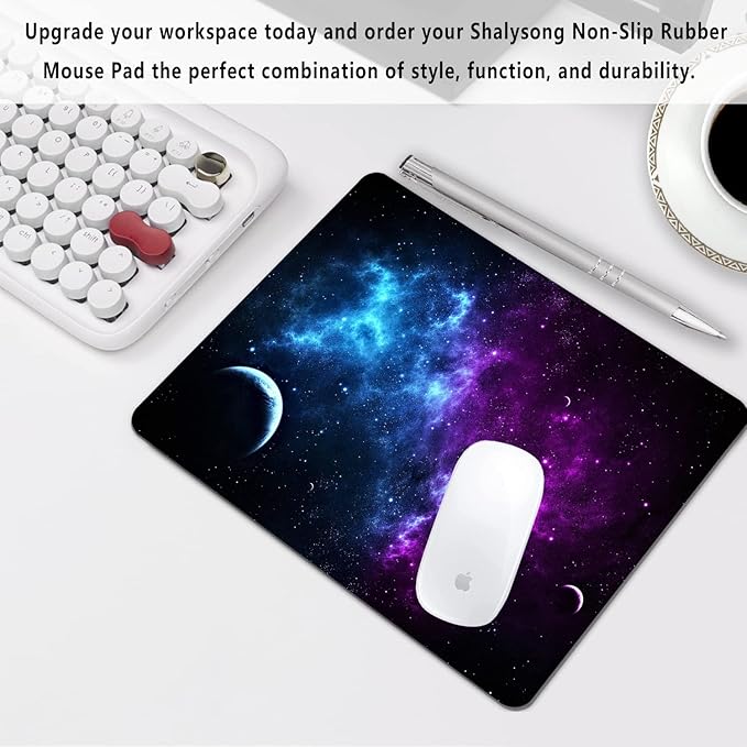 Galaxy Mouse Pad 9.5x7.9 inch, Blue Purple Nebula Space Design, Non-Slip Rubber Base, Washable Office Computer Pad for Desktop Laptop, Sci-Fi Gamer Decor