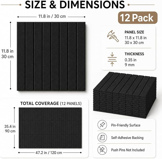 Stripe Felt Bulletin Board Tiles, Cork Board Alternative 48 x 36 in | 0.35 in modular felt wall tiles for notes, photos, schedules, reminders in offices, classrooms, home and office workspaces