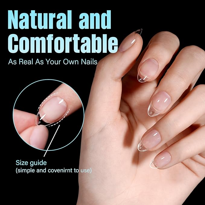 TOMICCA Short Almond Nail Tips, 240Pcs Half Matte Soft Acrylic Nail Tips, 12 Sizes Pre-Shaped Acrylic Nails Full Cover False Nails Almond Press on Nails Short Fake Nails for Extension Nail