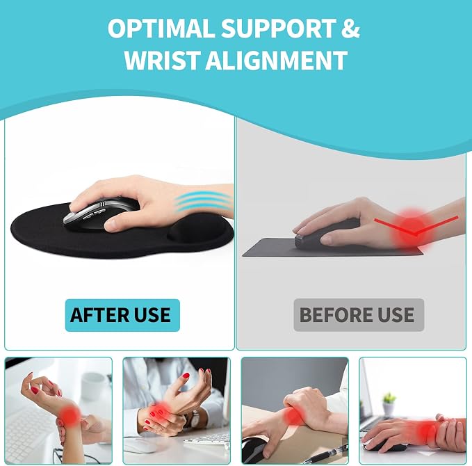 Mouse Pad with Wrist Rest, Comfortable Computer Mousepad with Gel Wrist Support Smooth Surface and Non-Slip PU Base for Pain Relief, Laptop, Office & Home (Blue Marble)