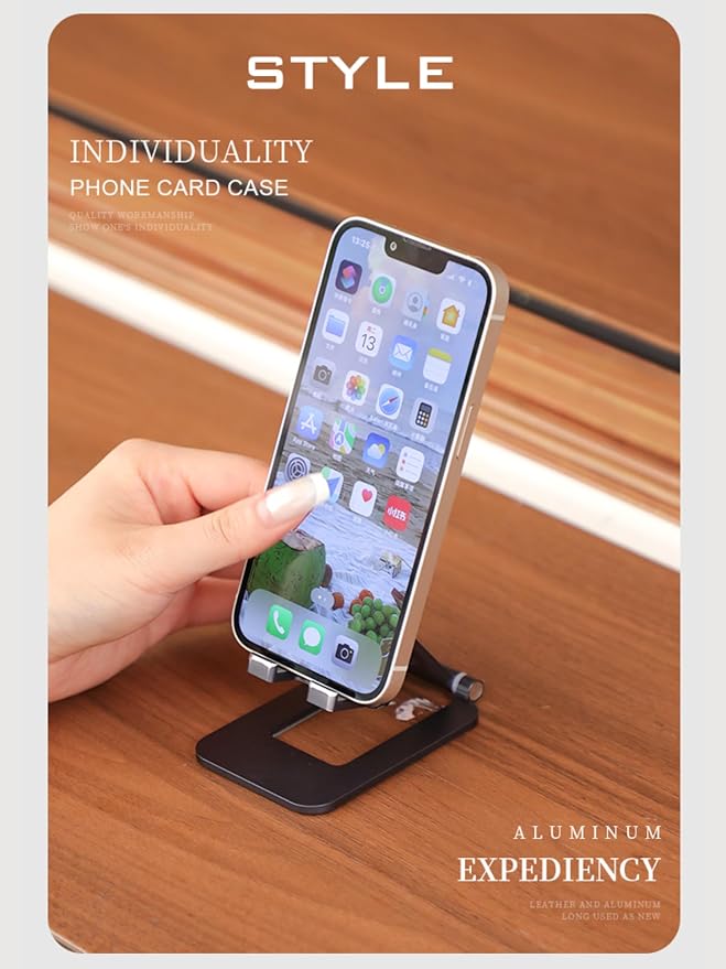 Adjustable Foldable Phone Stand for Desk, Premium Aluminum Cell Phone Holder, Portable Multi-Angle Desktop Stand Compatible with iPhone, Galaxy, iPad, Tablets & All Smartphones