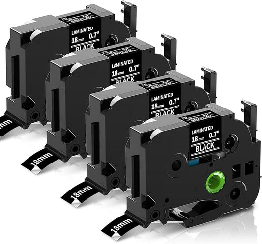 P Touch Label Tape 18mm Black Replacement for Brother TZe-345 TZe345 TZe TZ Tape 18mm 0.7 Laminated Black Label Maker Tape, Compatible with Brother PT-D400 PT-D410 PT-D600 PT-D610BT PT-P710BT, 4-Pack