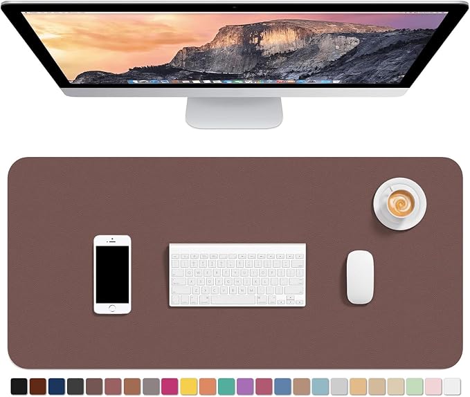 Hsurbtra Desk Pad, 30" x 14" PU Leather Desk Mat, XL Extended Mouse Pad, Waterproof Desktop Blotter Protector, Non-Slip Ultra Thin Large Laptop Keyboard Writing Mat for Office Home, Dark Oak