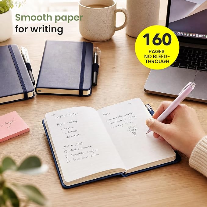 AISBUGUR Small Notebook Journal - 3 Pack Total 480 Pages - Pocket Notebooks with Pens for Work - 3.7" x 5.7" A6 Notebook - Hardcover Mini Notebooks