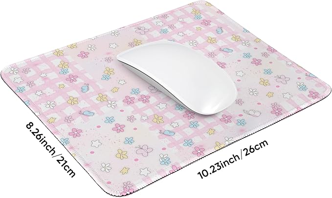 Premium Stitched Mouse Pad 10.2 x 8.3 in | Smooth, Washable Desk Mat with Non-Slip Base | Personalized Cute MousePads for Gaming,Work,Laptop, Computer, Office, Home (Pink Flowers)