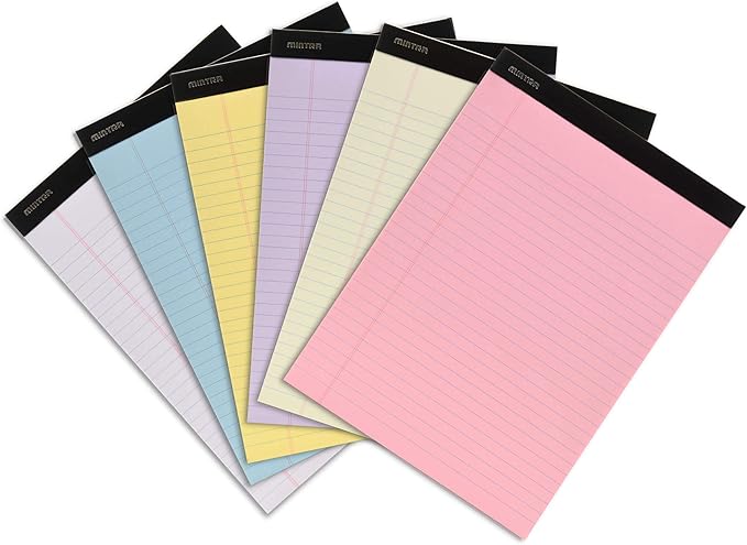 Mintra Office Colorful Legal Pads - Includes 2 Blue, 2 Pink, and, 2 Green Writing Pads, Micro Perforated Lined Sheets, Ideal for Professional & Personal Use, 8.5"x11" Wide Ruled, 6 pack Pastel Set 2