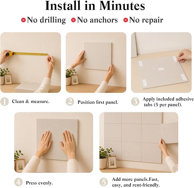 36" x 24" Decorative Bulletin Boards, Large Cork Board Alternative | 30 Pushpins, 30 Adhesive Tabs, Solid-Tile 6-Pack Felt Wall Tiles, Cork Boards for Office Push Pin Board Felt Board, Oatmeal
