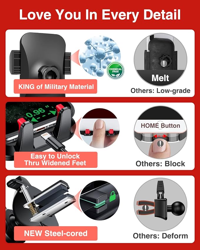 VANMASS 【85+LBS Strongest Suction & Military-Grade Ultimate Car Phone Mount | 【Patent & Safety Certs】 Cell Phone Holder for Dash Windshield Vent for iPhone 17 Pro Max Automobile Interior Sets,Red