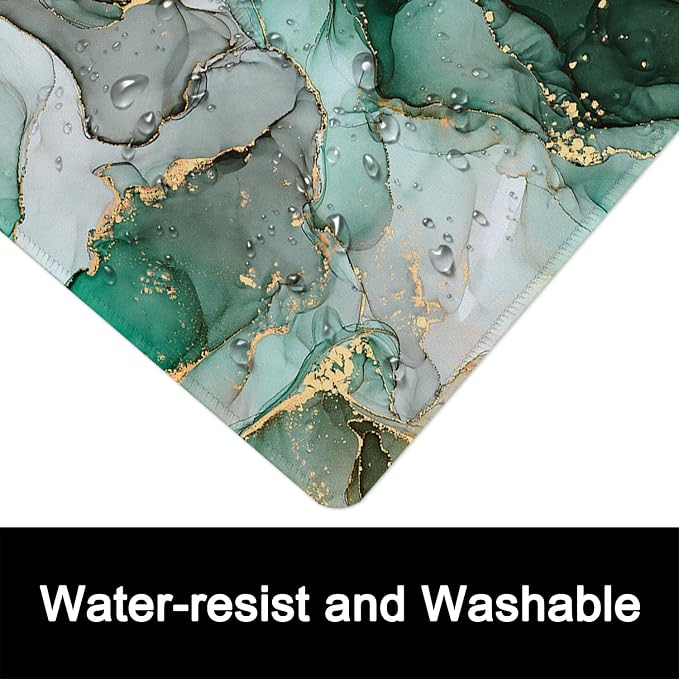 ITNRSIIET Mouse Pad with Stitched Edge Premium Textured Smooth Precise Operation Waterproof Washable Non-Slip Rubber Base Desktop Protection Mat, 10.2×8.3×0.12 inches, Green Marble Texture