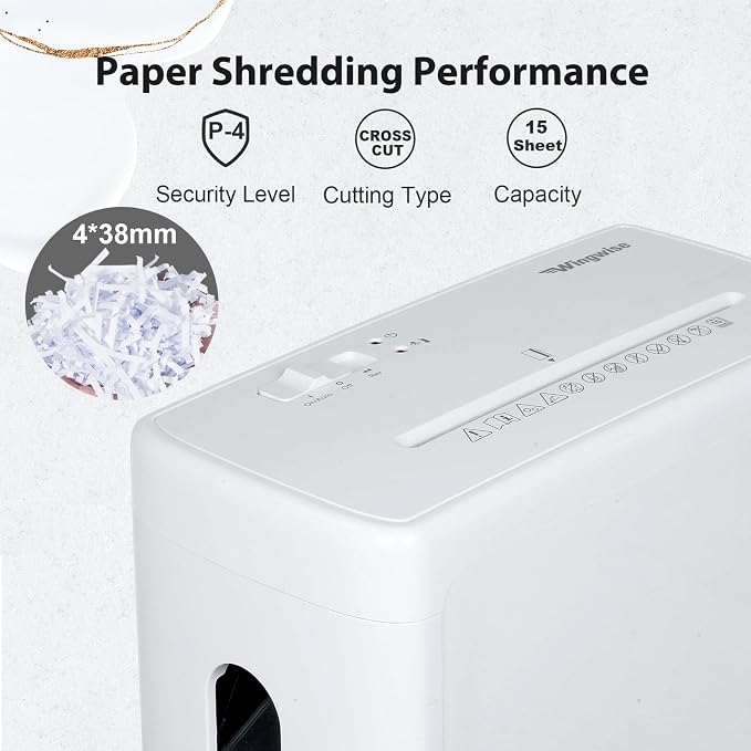 Wingwise Ultra Low Noise 40dB Paper Shredder for Home Office White | 10 Sheets, P-4, Cross Cut, 10 Mins Runtime, 2.6 gal
