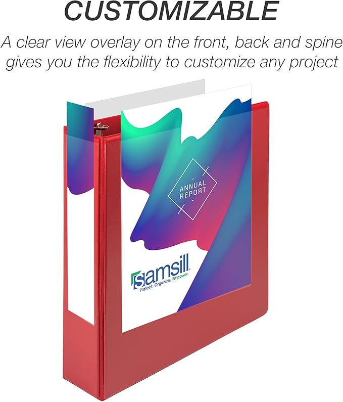 Samsill Durable 3 inch 3 Ring Binder, D Ring Binder, 100% Recycled Chipboard, Red, 12 Pack