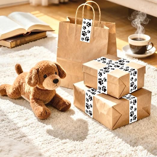 Whaline 109 Yard Dog Paw Packing Tape Waterproof Shipping Tape White Black Pet Paw Gift Wrapping Tapes for Small Business DIY Crafts Box Carton Decor
