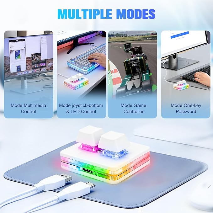 aikeec White 2-Key OSU Hot Swap Game Keyboard USB Wired RGB Mechanical Keypad, Autonomous Programming Macro with Software Switches