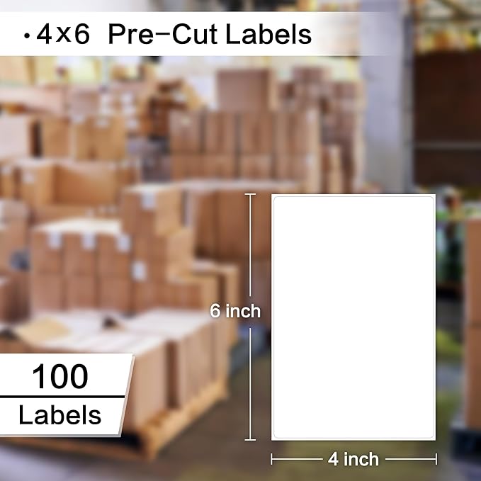 L LIKED 100 Pre-Cut 4x6 Sheet Shipping Labels for Laser & Inkjet Printers, Single Sheet, Self Adhesive Address Mailing Postage Stickers (100 Sheets)