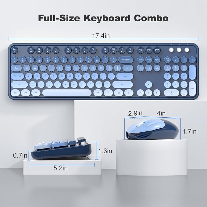 KNOWSQT Wireless Keyboard and Mouse Combo - SkyBlue-Gradient Colorful 2.4G Typewriter Full-Size Cute Keyboards - USB Receiver Plug and Play, for Computer, PC, Laptop, Desktop, Windows
