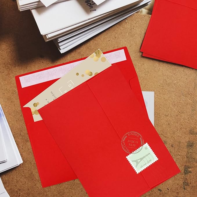 50 Packs 5x7 Envelopes, A7 5x7 Envelopes for Invitations, Printable Invitation Envelopes Self Seal for Weddings, Invitations, Photos, Greeting Cards, Mailing (Red)