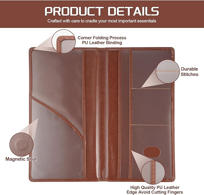 JUSTTOP 2Pack Car Registration and Insurance Holder,Car Document Holder for Cards License with Magnetic Shut,Vehicle Glove Box Car Organizer for Documents, Cards, License(Brown)