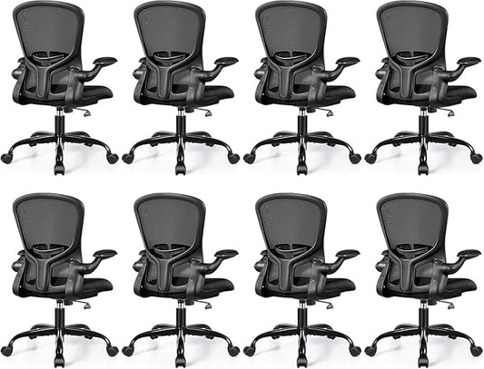 FelixKing Office Desk Chairs, Ergonomic PC Desk Chair with Wheels, Adjustable Lumbar Support and Height, Swivel Computer Chair with Flip-up Armrests and Ergo Mesh Backrest(Black, Pack of 8)