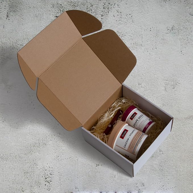 8x8x4 Inches Shipping Boxes Pack of 25, White Corrugated Cardboard Boxes for Small Bussiness