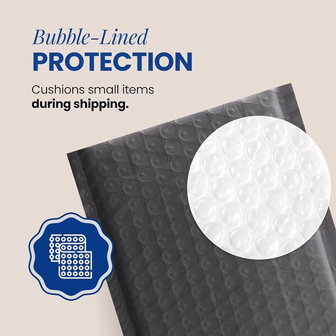 ALTERNIUM Bubble Mailers 6x9 Inch, 50-pack – Small Padded Shipping Envelopes, Self Seal Poly Bubble Mailers, Waterproof Lightweight Mailers for Jewelry, Trading Cards & Small Business - Black
