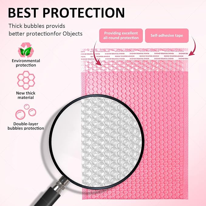 Bubble Mailers 8.5x12'' 30 Pack and 40PCS Label Stickers Pink Thick Waterproof Padded Poly Envelopes Bubble Wrap Mailers Self Seal Shipping Bags for Mailing Small Business Homes Envelope Mailers #2