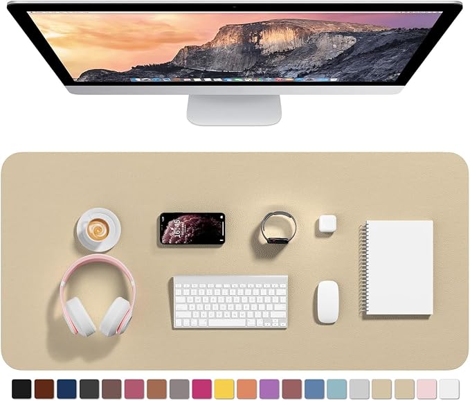 Hsurbtra Desk Pad, 35.5" x 17" PU Leather Desk Mat, XXL Extended Mouse Pad, Waterproof Desktop Blotter Protector, Non-Slip Ultra Thin Large Laptop Keyboard Writing Mat for Office Home, Beige