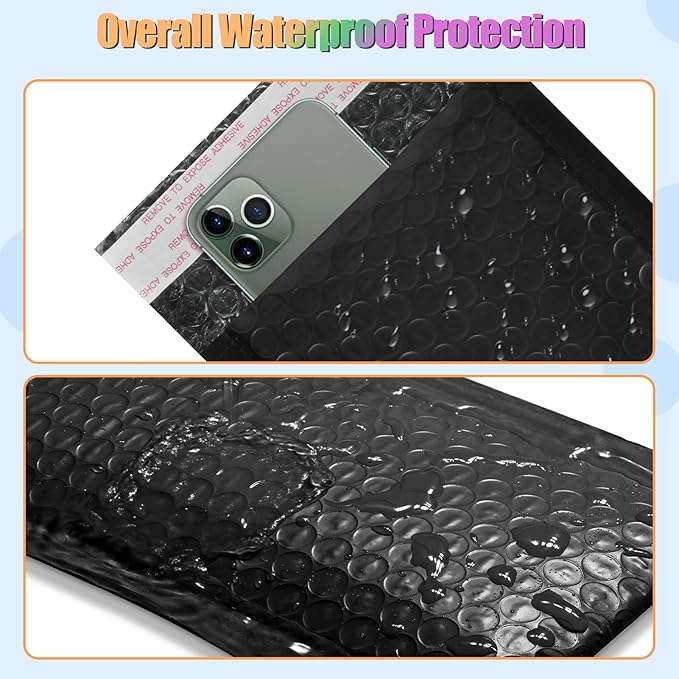 4x8 Inch Bubble Mailers 100 Pack Black Self Seal Padded Envelopes Usable Size 4x7" Waterproof Mailing Shipping Bags for Small Business Mailing Jewelry Makeup