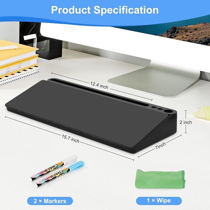 Desktop Glass Whiteboard with Storage, Desk Dry Erase White Board Black | Computer Keyboard Stand, Office Desk Organizers and Accessories with Drawer, To Do Memo Notepad, Home School Supplies