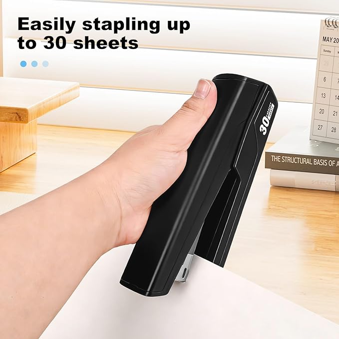 Metal Stapler with 830 Staples, Office Stapler, Staplers for Desk, 30 Sheet Capacity, Non-Slip, Black