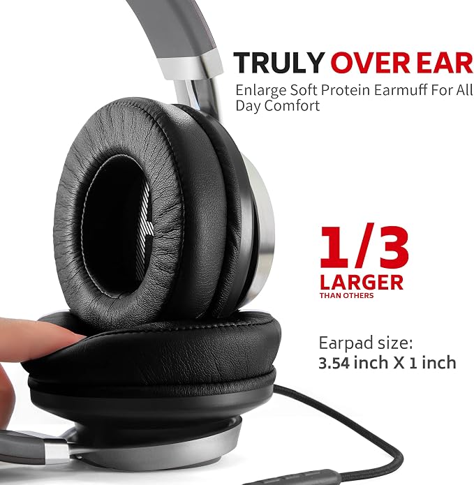 AC01 Headphones Wired Over Ear with Mic Volume Control, Black Grey | Passive Noise Isolating Corded Stereo Headsets for Adults Teens Kids 3.5mm for School, Classroom, Laptop, Chromebook, Travel