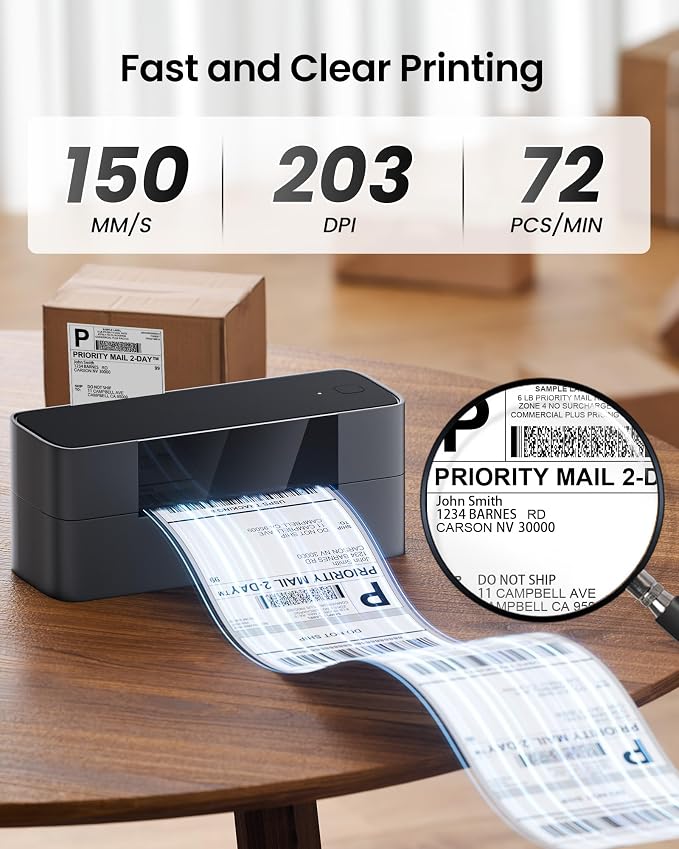 Itari Bluetooth Shipping Label Printer 4x6 for Small Business | Inkless 203DPI 4x6 Thermal Printer, Bluetooth & USB, Support iOS, Android, Windows, Amazon, Shopify, USPS