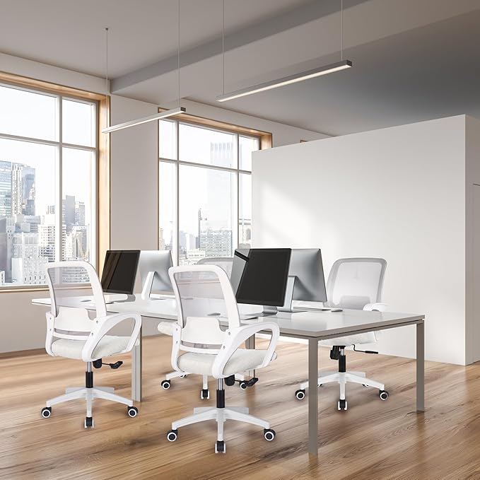 NEO Chair Office Desk Ergonomic Mesh Computer Chair with Lumbar Support Adjustable Height Swivel Rolling Wheels Comfy Mid Back Task Chair for Home Bedroom Vanity Study (Ivory)
