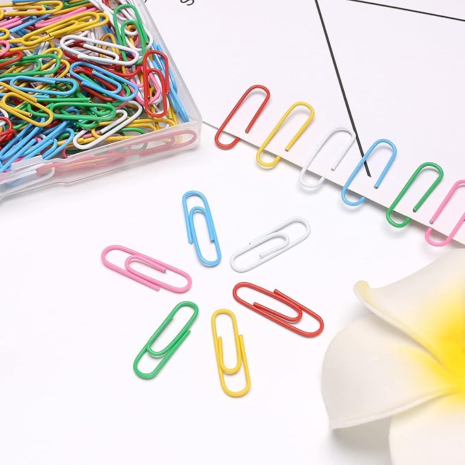 Elisel Colored Paper Clips, 200pcs Medium Size (1.3 inch), Durable and Rustproof, Great for Office, School and Personal Use (Multicolour)