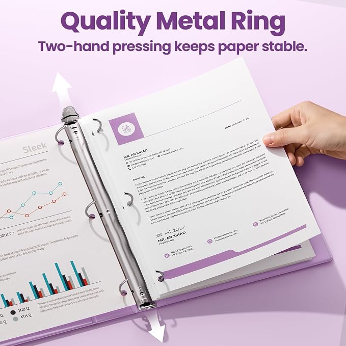 SUNEE 3 Ring Binder 1 Inch 2 Pack, Clear View Binder Three Ring PVC-Free (Fit 8.5x11 Inches) for School or Office Supplies, Purple