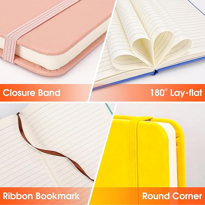 12 Pack Lined Journal Notebook for Work, 200 Pages, Medium 5.5 in x 8.3 in, 6 Colors A5 College Ruled, Hardcover Journaling Notebooks for Writing, Note Taking