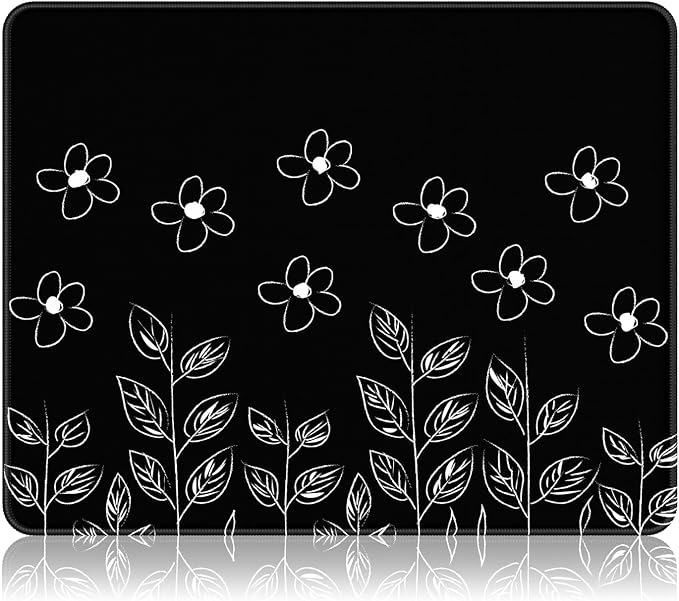 Auhoahsil Mouse Pad, 12 x 10 in Flower Theme Computer Mouse Pad for Desk, Premium-Textured Non-Slip Rubber Stitched Edges Waterproof Square Mouse Mat for Gaming Work Wireless Mice, Black