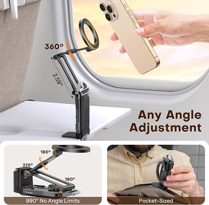 OMOTON 360°Rotating for MagSafe Tripod with 1/4"Screw Arca, Black&Black Pro | Adjustable Magnetic Phone Tripod for iPhone 17/16/15 Pro Max Air, Fold Selfie Stick Fits Vlog, Gym, Travel Essentials, 2Pcs