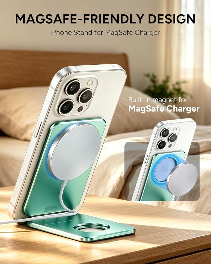 1ST IDEA for Magsafe Tripod, Tripod for iPhone Lightweight Aluminum Alloy & Angle Adjustment & Strong Magnets iPhone Tripod Stand Compatible with 17/16/15/14/13/12 (Included Metal Ring)