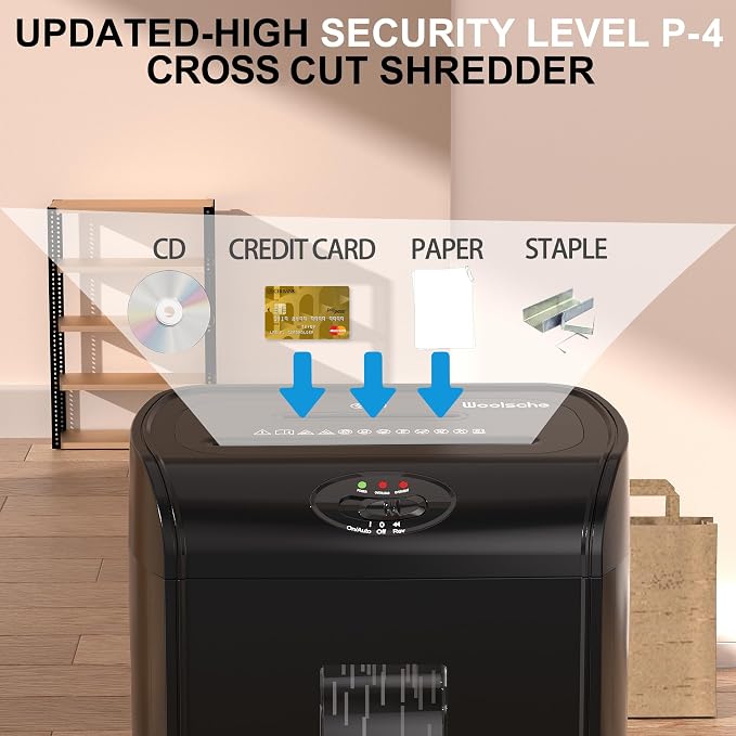 Paper Shredder for Home, 15-Sheet Cross Cut with 18L Pull Out Basket, P-4 Security Level, 3-Mode Design Shred Paper and CD/Credit Card for Home Office