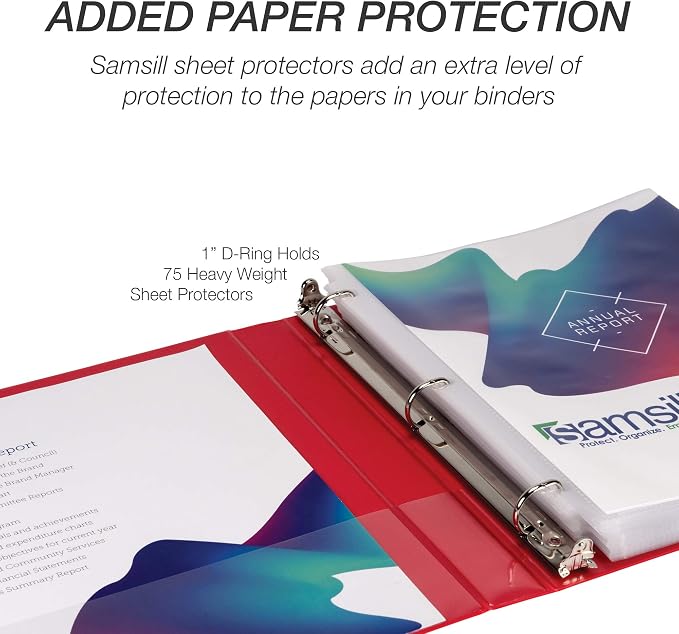 Samsill Durable 1 inch 3 Ring Binder, D Ring Binder, 100% Recycled Chipboard, Red, 12 Pack