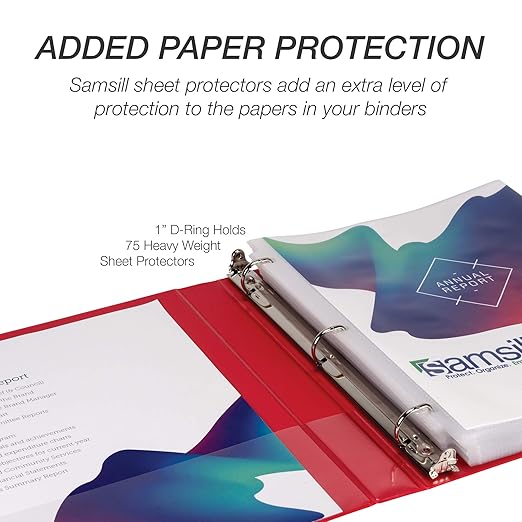 Samsill Durable 1 inch 3 Ring Binder, D Ring Binder, 100% Recycled Chipboard, Red